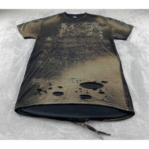 Bleecker & Mercer Mens 3XL Distressed Bleach Wash Longline T-Shirt Black Gold